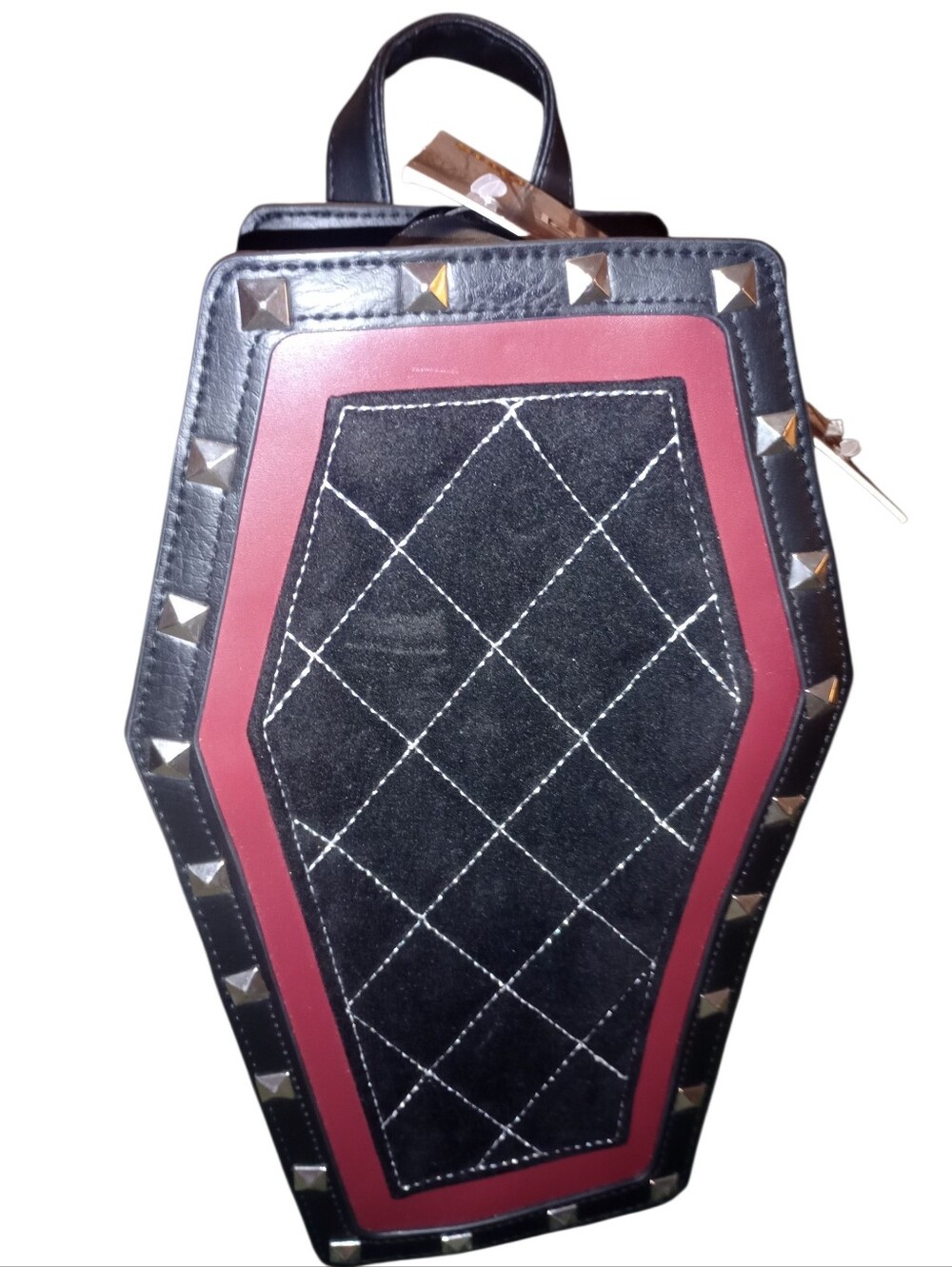 Spirit Coffin Black and Burgundy Quilted Coffin Crossbody Bag, NWT - Picture 2 of 8